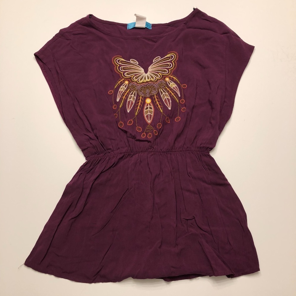Purple Embroidered Cinch-waist Anthropologie Tunic